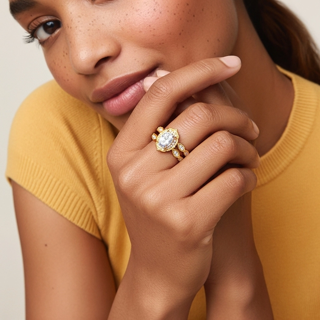 Antique Ovale 1.50ct Zircon cubique Ensemble nuptial