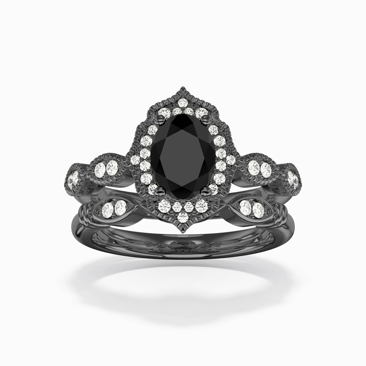 Antique Ovale 1.50ct Zircon cubique Ensemble nuptial