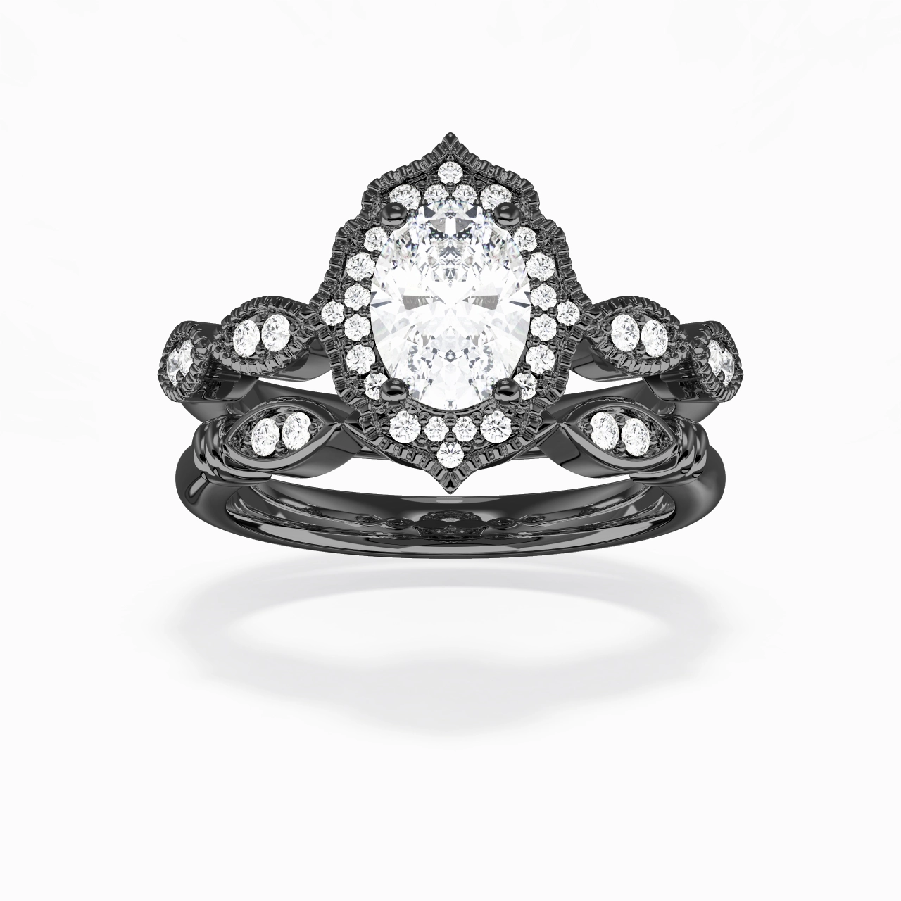 Antique Oval 1.50ct Cubic Zirconia Bridal Set