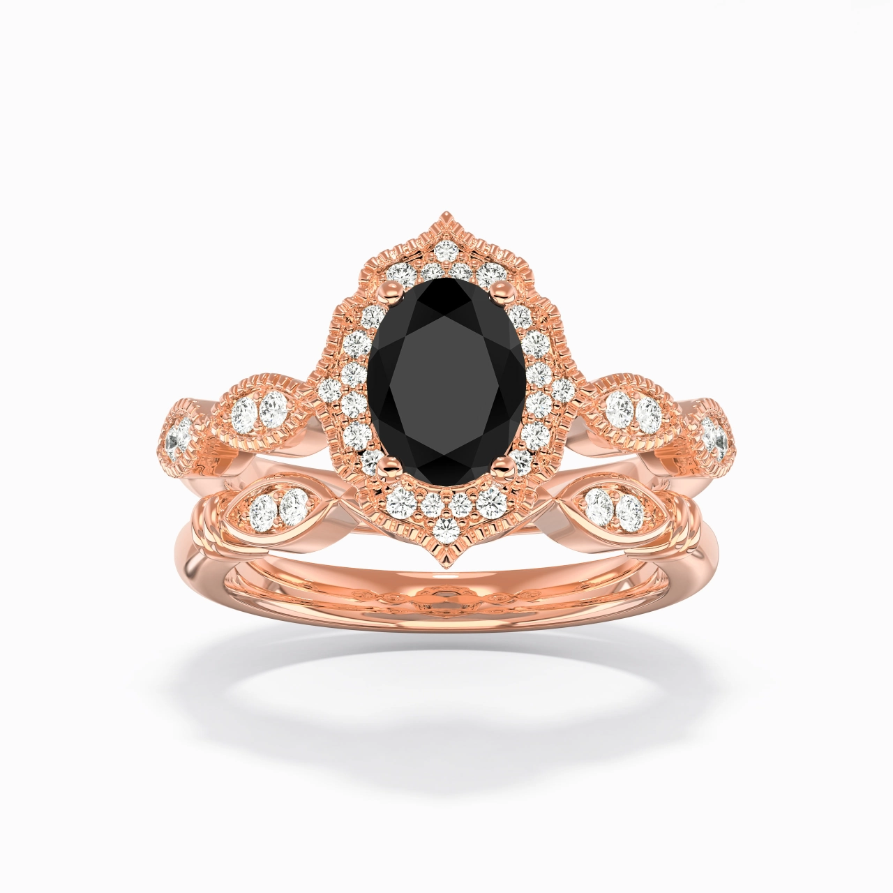 Antique Ovale 1.50ct Zircon cubique Ensemble nuptial