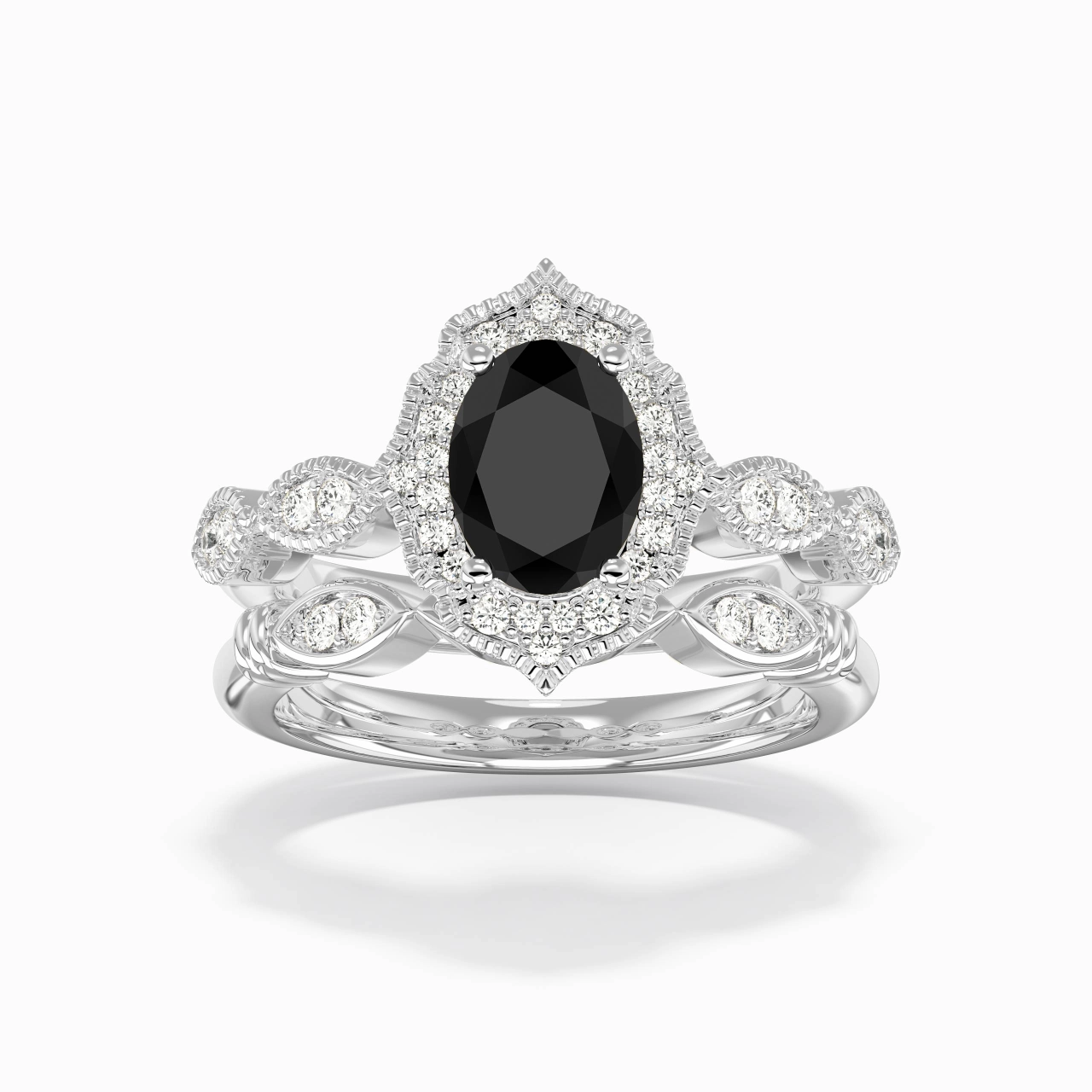 Antique Ovale 1.50ct Zircon cubique Ensemble nuptial