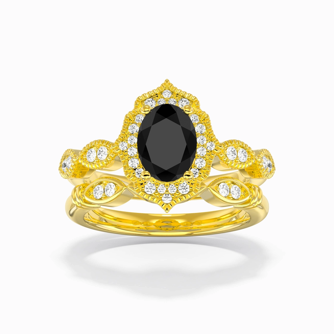 Antique Ovale 1.50ct Zircon cubique Ensemble nuptial