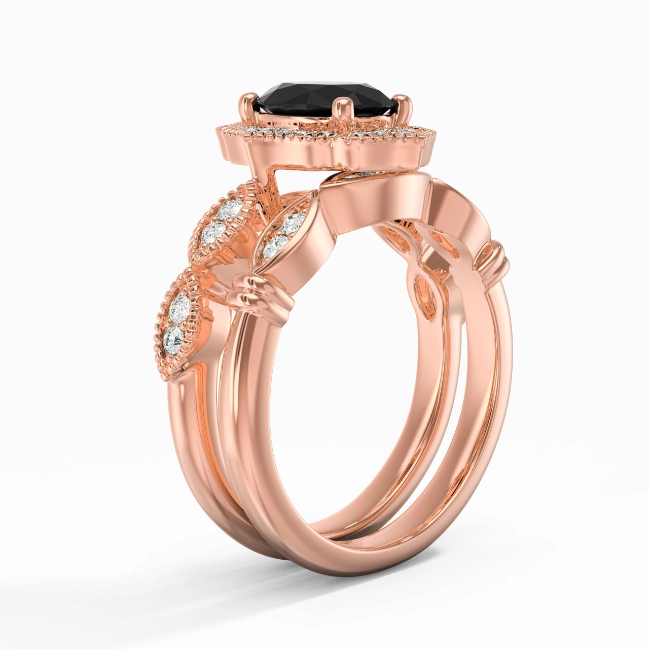 Antique Ovale 1.50ct Zircon cubique Ensemble nuptial