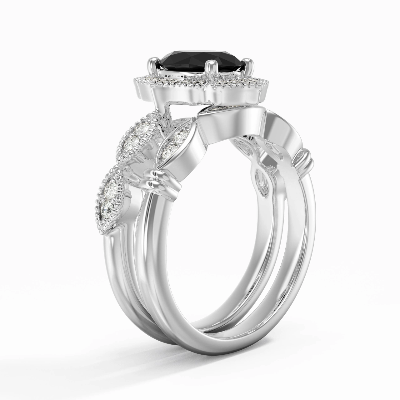 Antique Ovale 1.50ct Zircon cubique Ensemble nuptial