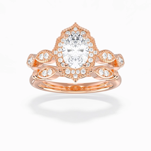 Antique Milgrain Oval Cubic Zirconia Bridal Set 1.50ct In White 925 Sterling Silver Halo