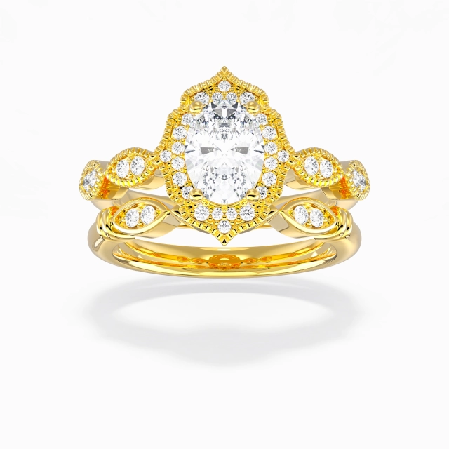 Antique Milgrain Oval Cubic Zirconia Bridal Set 1.50ct In White 925 Sterling Silver Halo