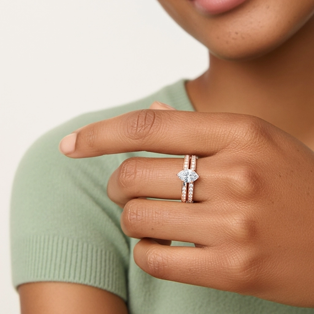 Or rose 14 carats Moissanite Ensemble nuptial