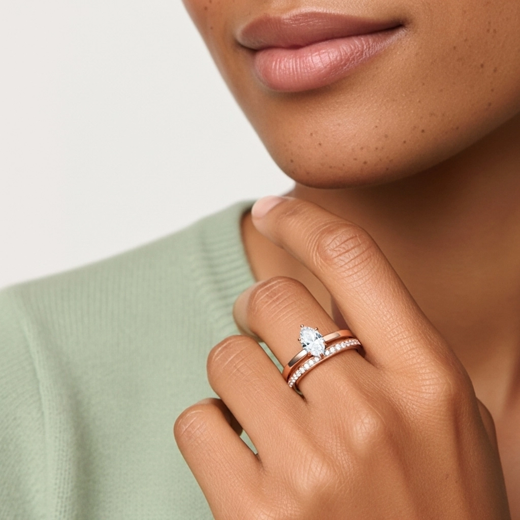 Or rose 14 carats Moissanite Ensemble nuptial