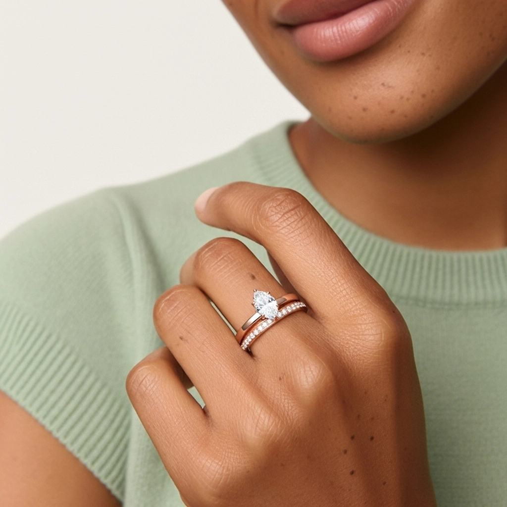 Or rose 14 carats Moissanite Ensemble nuptial