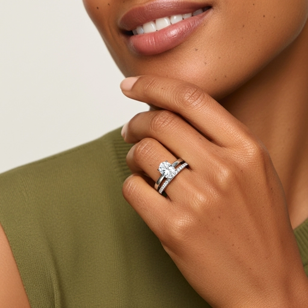 Or blanc 18 carats Moissanite Ensemble nuptial