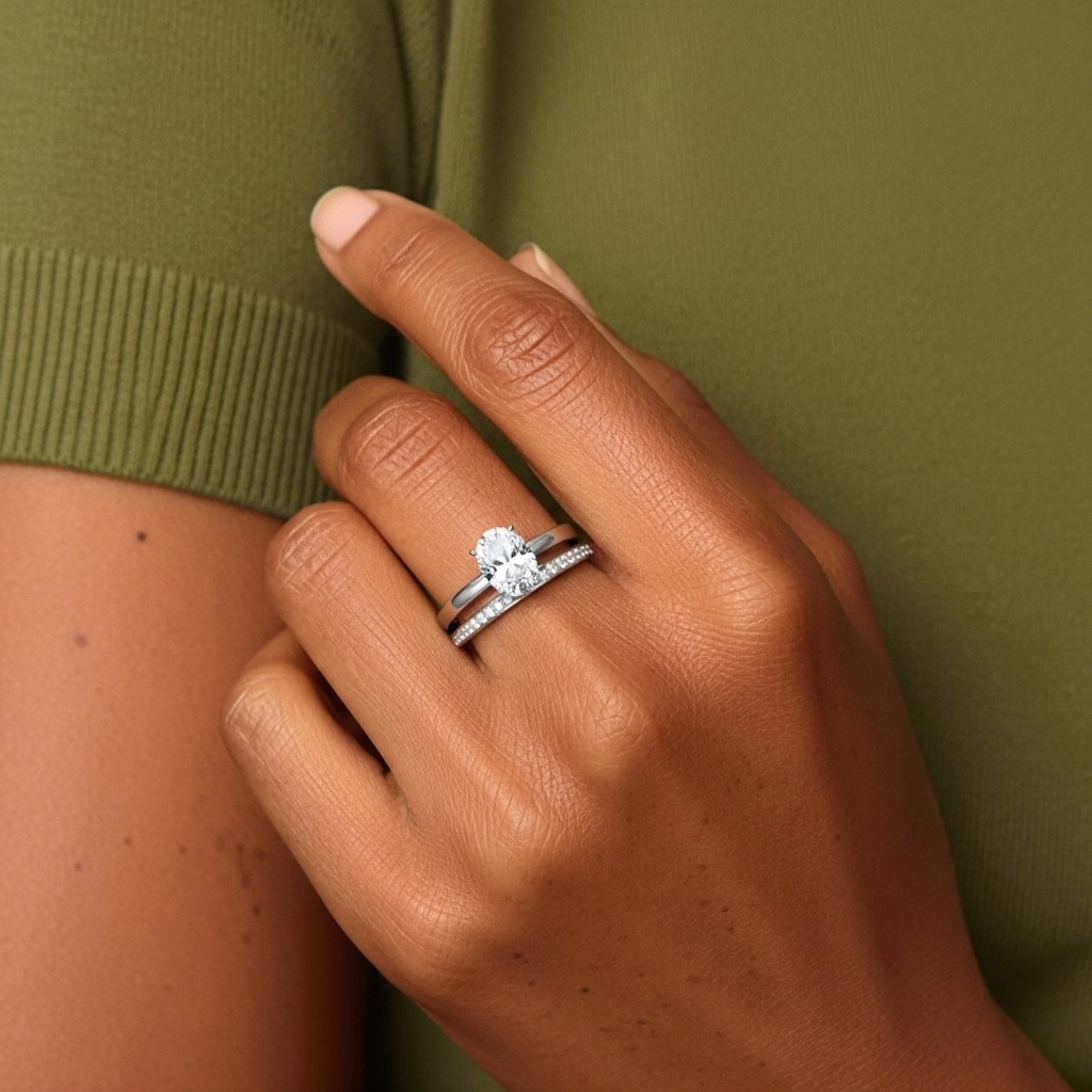 Or blanc 18 carats Moissanite Ensemble nuptial