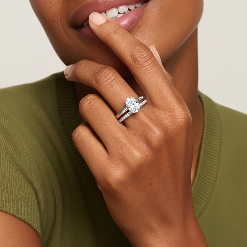 Or blanc 18 carats Moissanite Ensemble nuptial