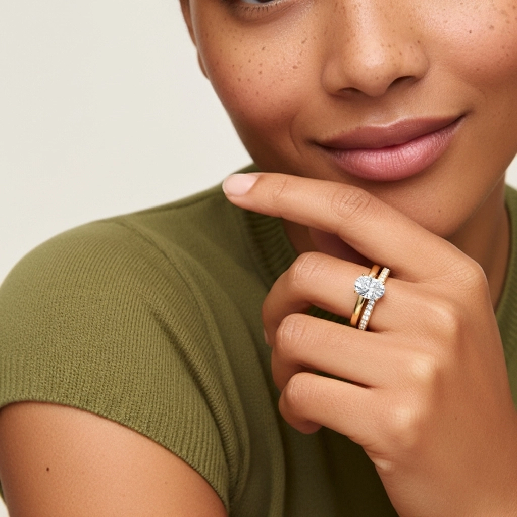 Or 18 carats Moissanite Ensemble nuptial