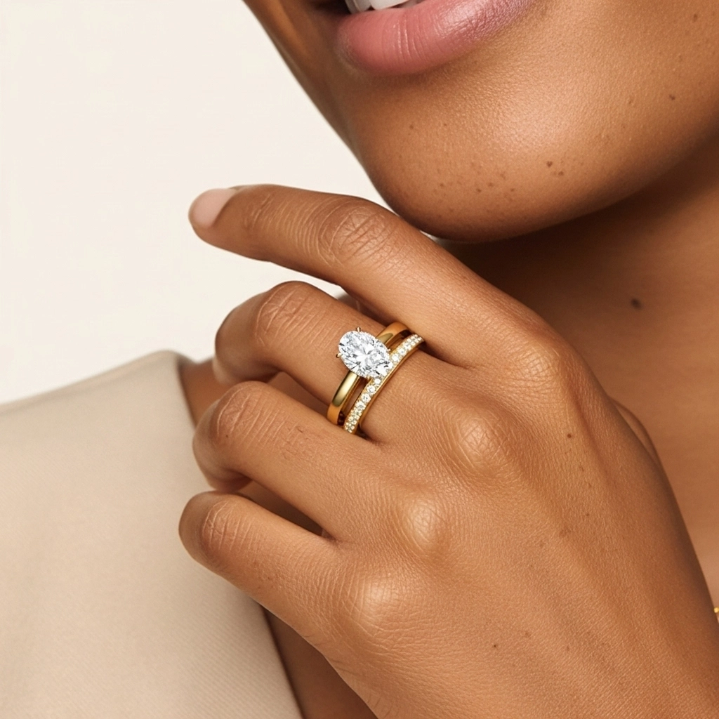 Or 18 carats Moissanite Ensemble nuptial