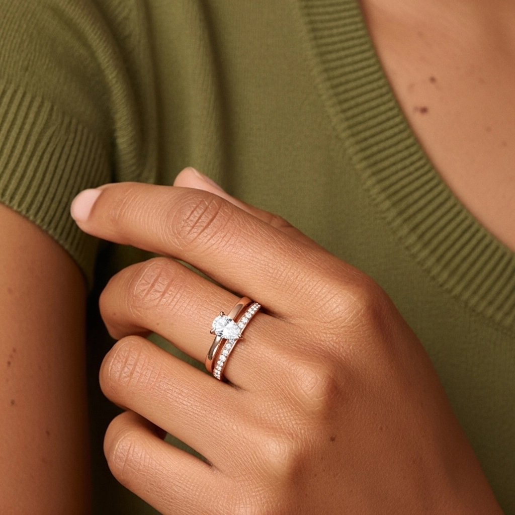 Or rose 14 carats Moissanite Ensemble nuptial