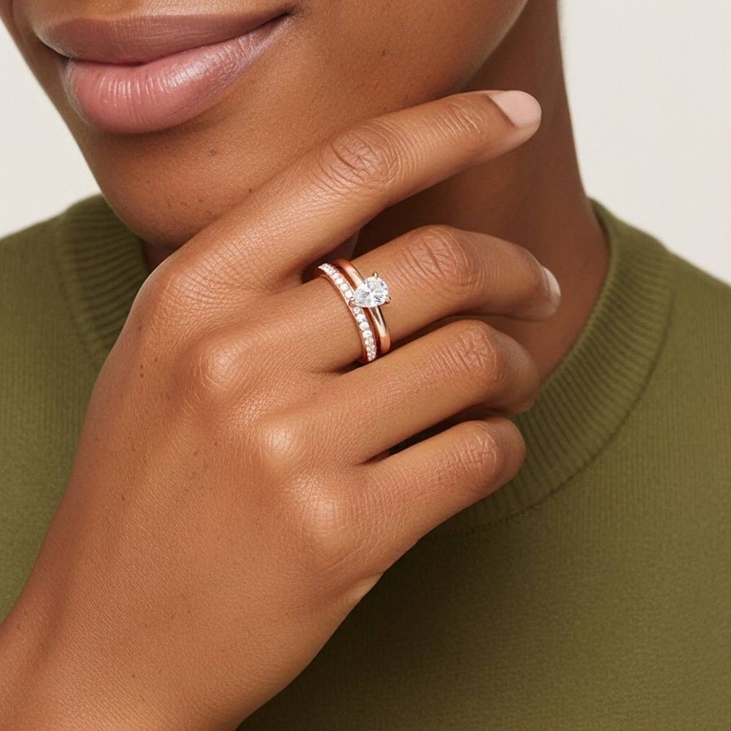 Or rose 14 carats Moissanite Ensemble nuptial