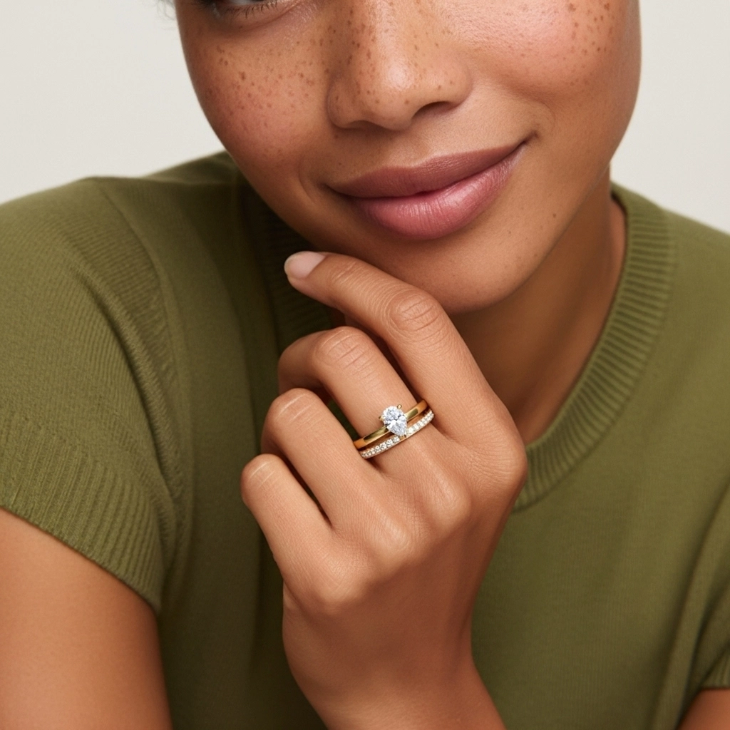 Or 18 carats Moissanite Ensemble nuptial