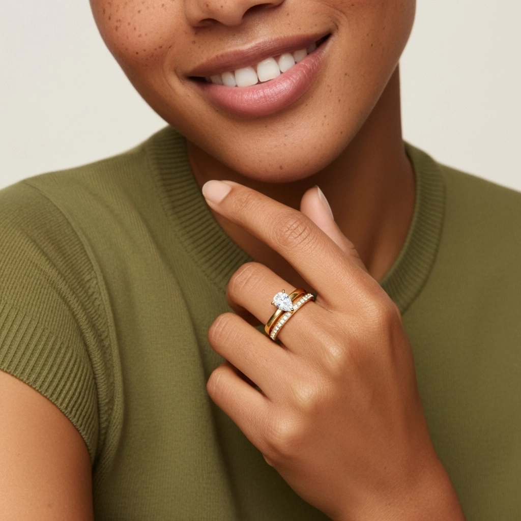 Or 18 carats Moissanite Ensemble nuptial