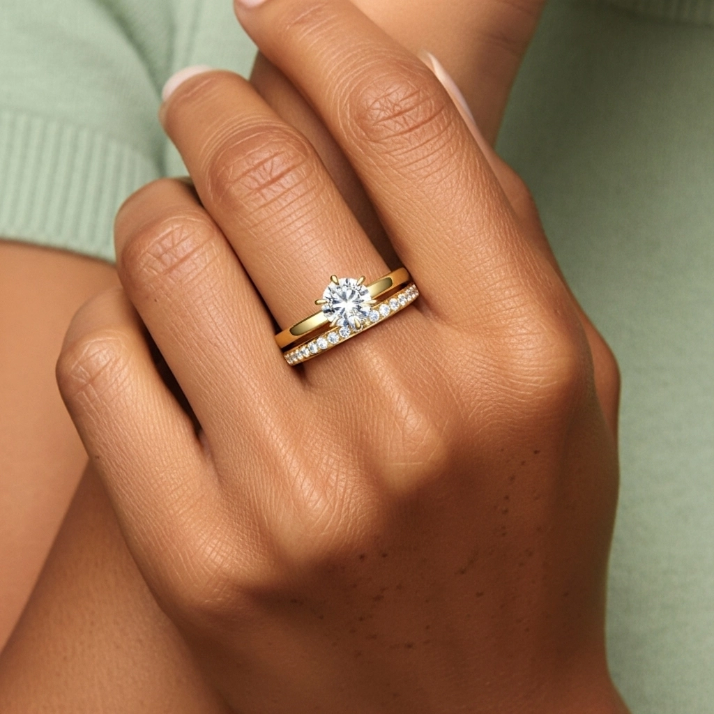 Or 18 carats Moissanite Ensemble nuptial