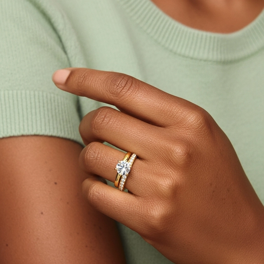 Or 18 carats Moissanite Ensemble nuptial