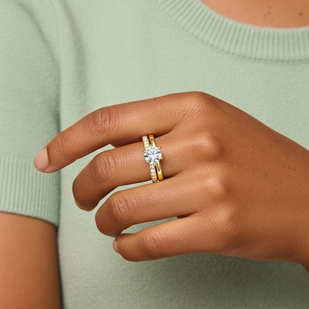 Or 18 carats Moissanite Ensemble nuptial