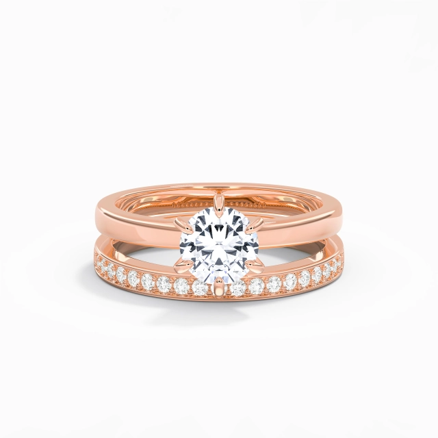 Argent sterling 925 Griffe Coutume Ensemble nuptial Polonais Placage Or rose 18 carats Classique Rond Moissanite 1.00ct Tige Traditionnelle Argent sterling 925 Griffe Coutume Ensemble nuptial Polonais Placage Or rose 18 carats Classique Rond Moissanite 1.00ct Tige Traditionnelle