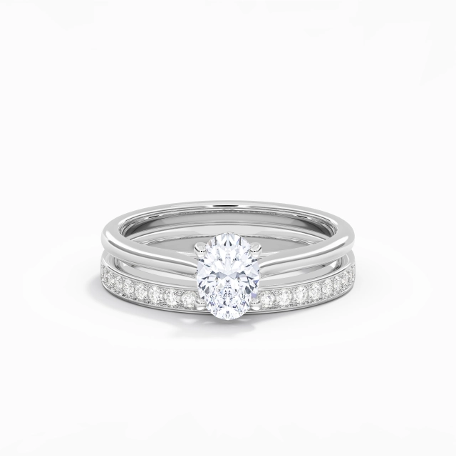 Tige Traditionnelle Simple Cathédrale Ensemble nuptial Moissanite 1.00ct Ovale Argent sterling 925