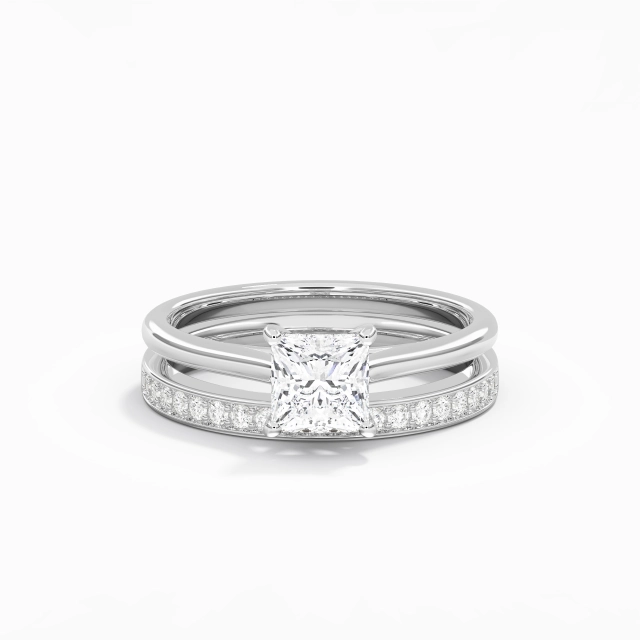 Traditional Shank Simple Cathedral Bridal Set Moissanite 1.00ct Princess 925 Sterling Silver