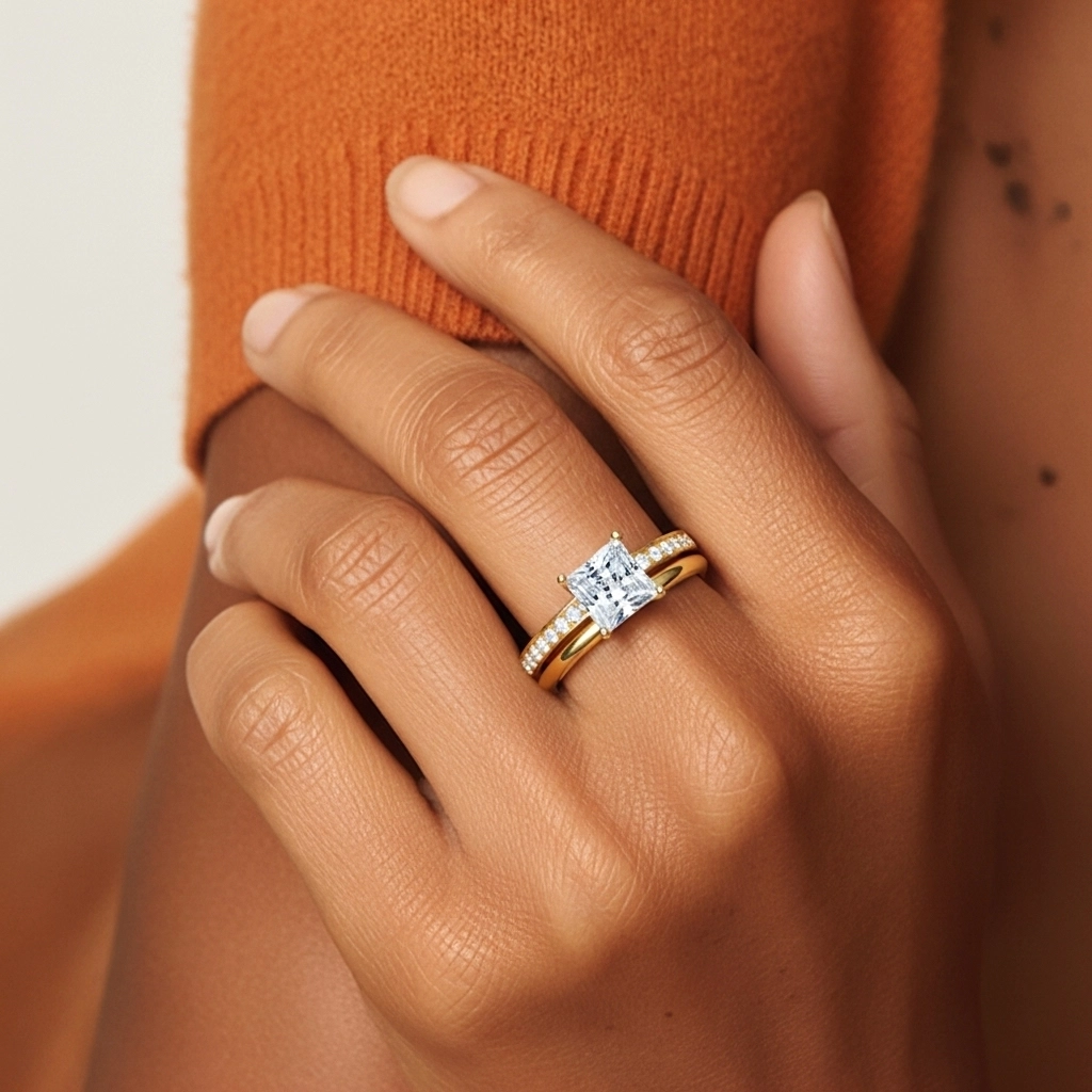 18K Yellow Gold Plated Classic Wedding Ring Set