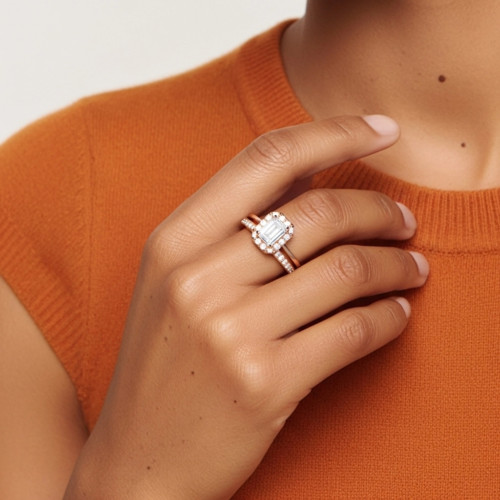 Antique Emerald 1.00ct Moissanite Bridal Set