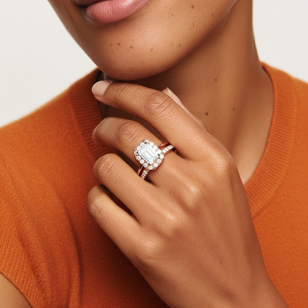 Antique Emerald 1.00ct Moissanite Bridal Set