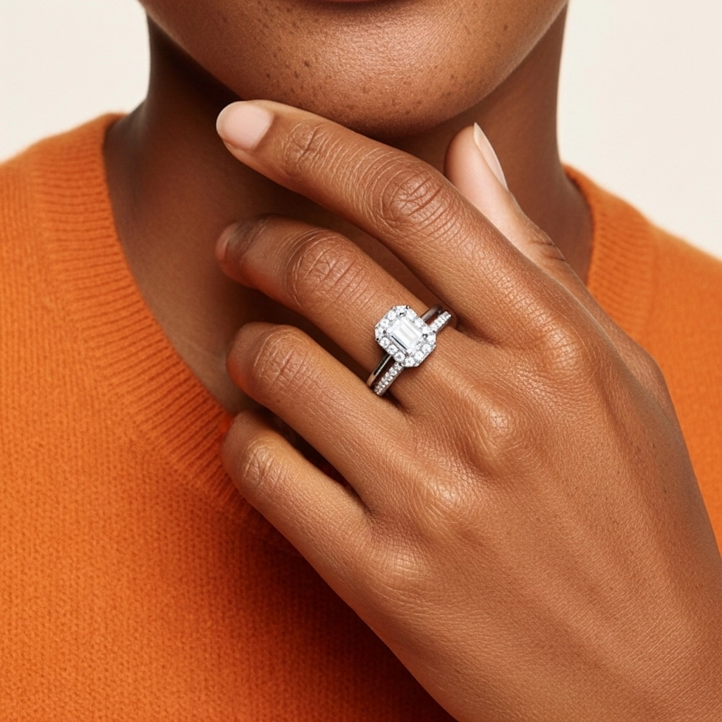 Antique Emerald 1.00ct Moissanite Bridal Set