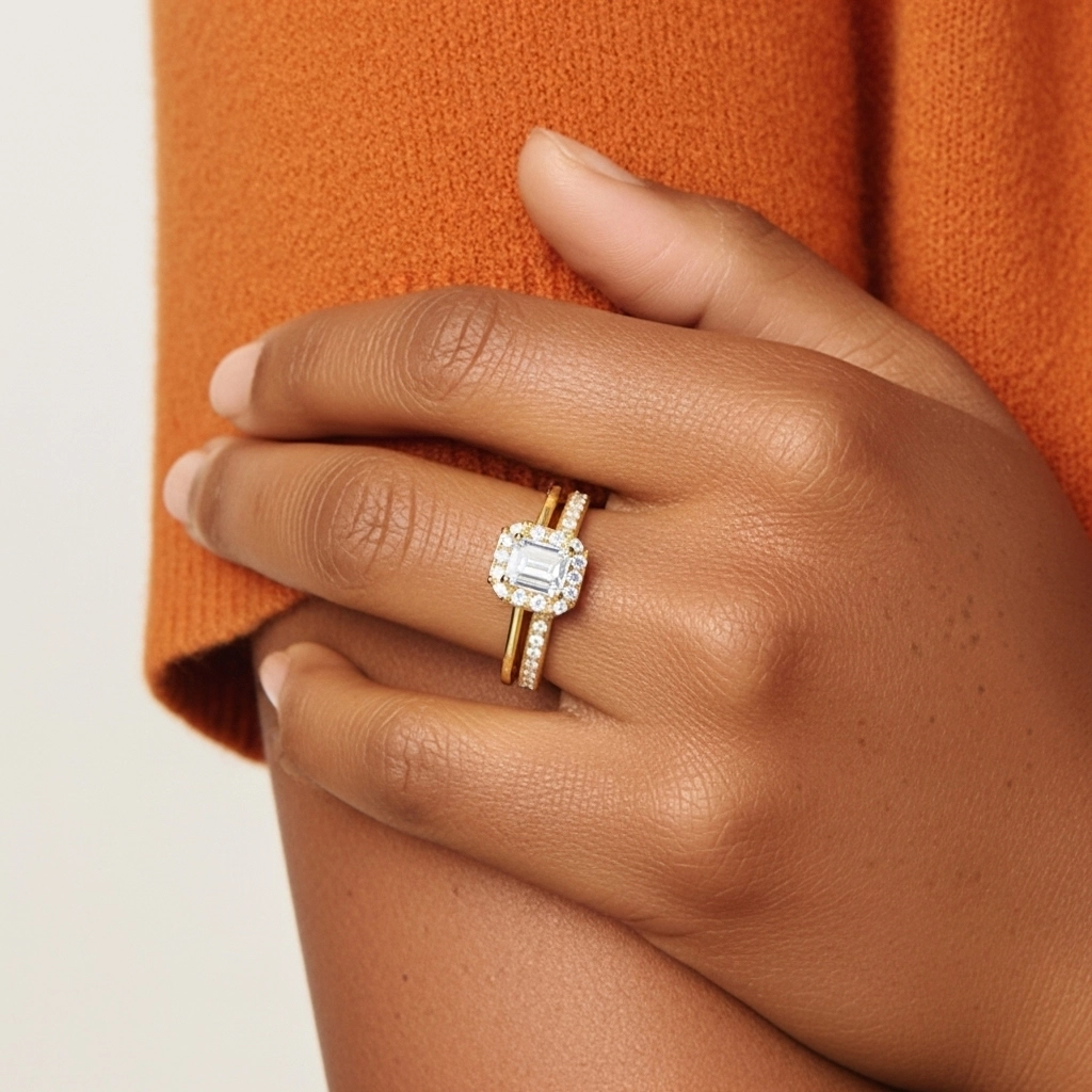 Antique Emerald 1.00ct Moissanite Bridal Set