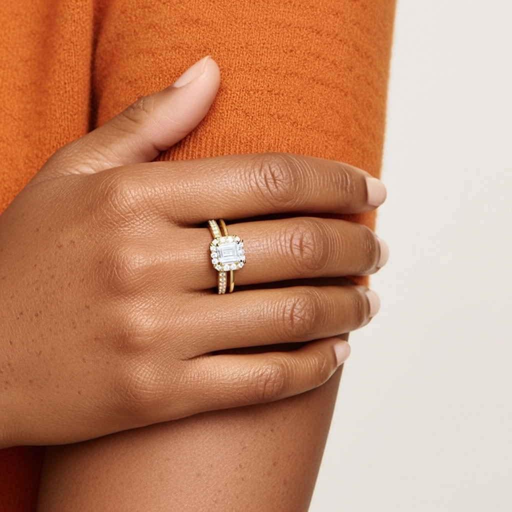 Antique Emerald 1.00ct Moissanite Bridal Set