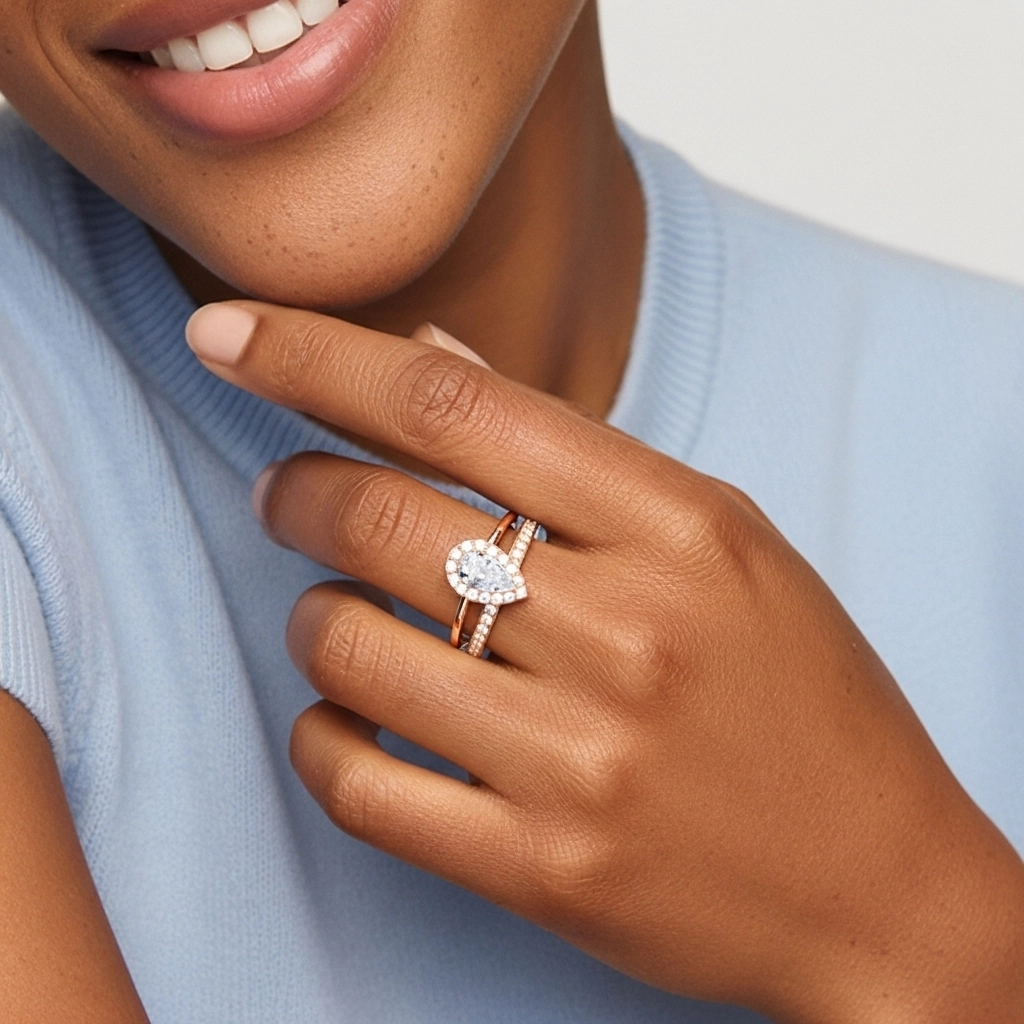 Antique Pear 1.00ct Moissanite Bridal Set