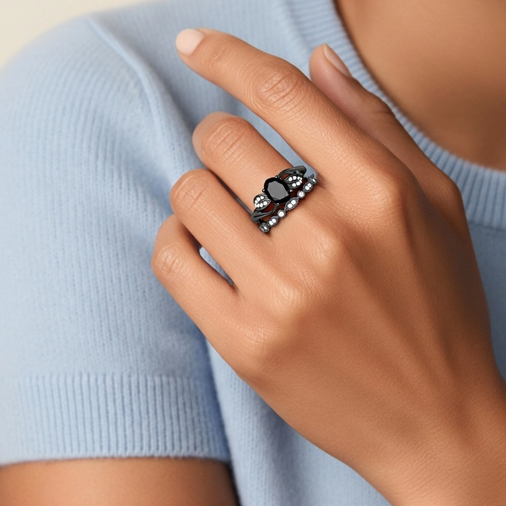 Negro Chapado Naturaleza Hoja Conjunto Nupcial