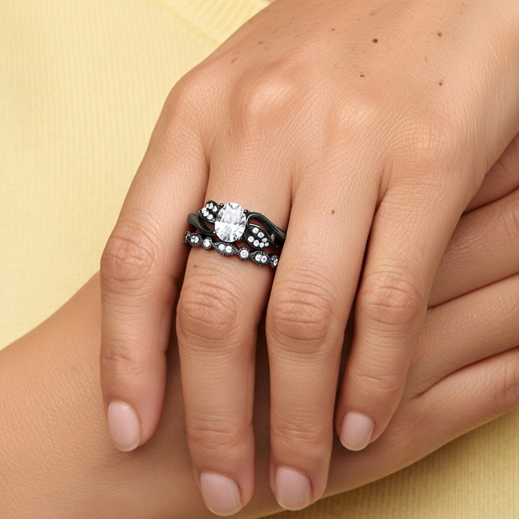 Noir Plaqué Nature Feuille Ensemble nuptial