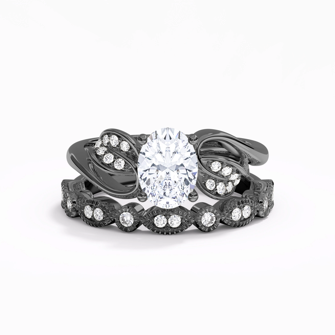 Black Plated Nature Leaf Bridal Set