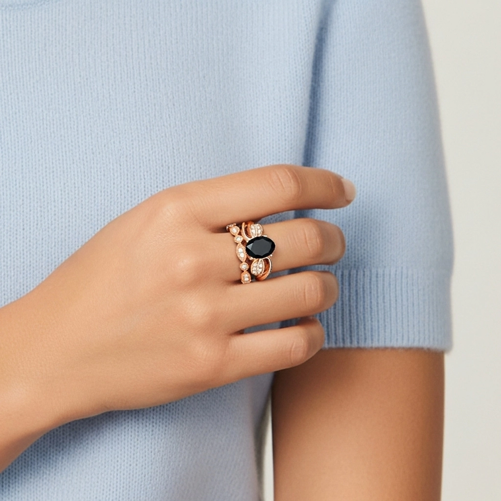 Or rose 18 carats Plaqué Nature Feuille Ensemble nuptial