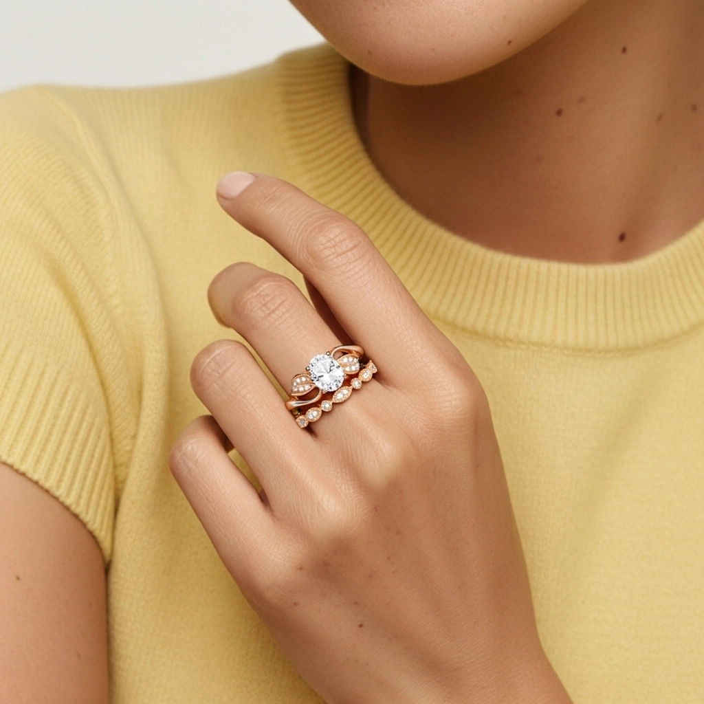 Or rose 18 carats Plaqué Nature Feuille Ensemble nuptial