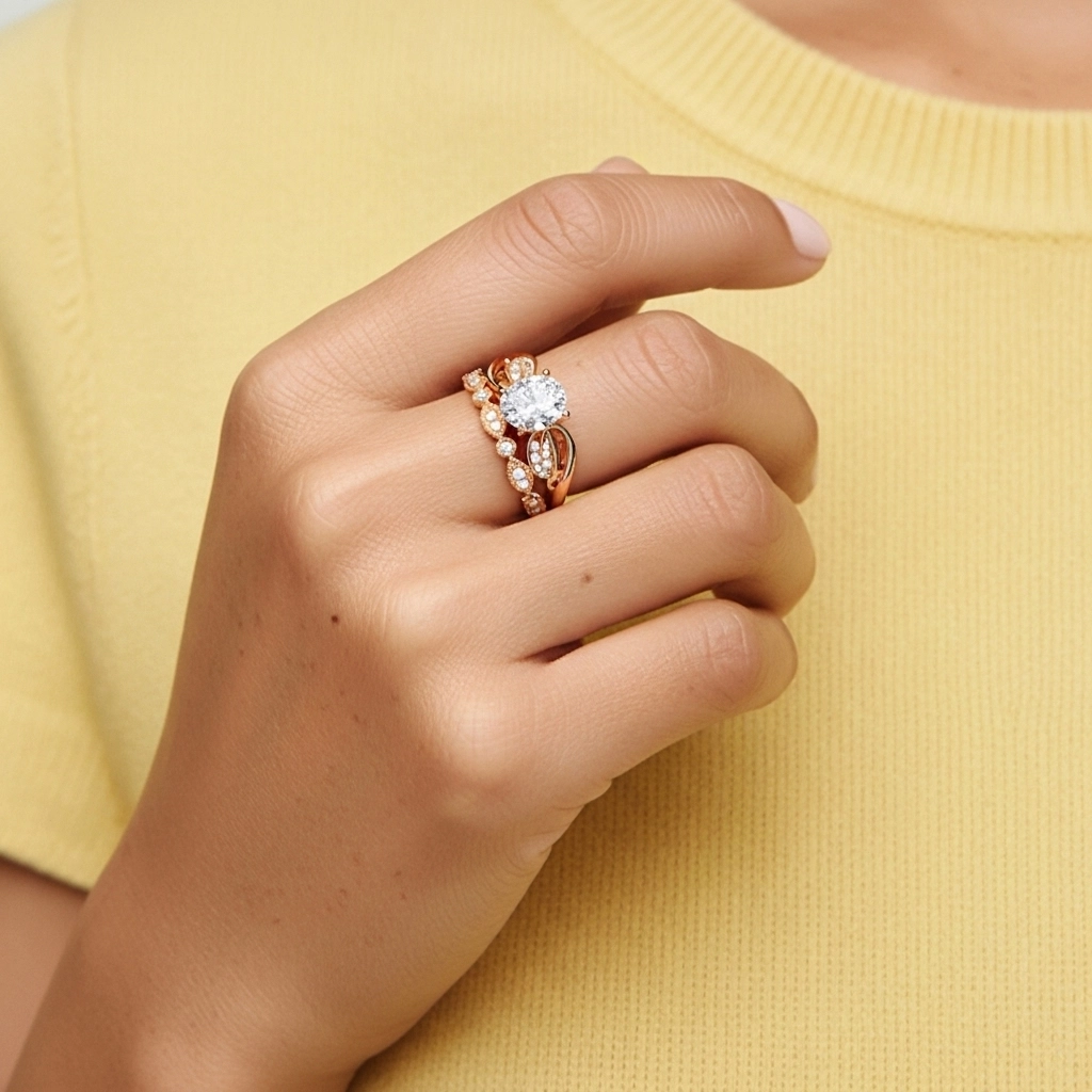 Or rose 18 carats Plaqué Nature Feuille Ensemble nuptial