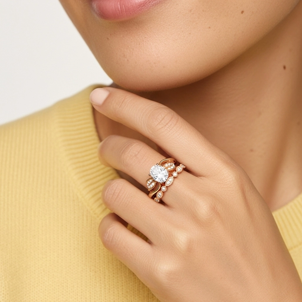 Or rose 18 carats Plaqué Nature Feuille Ensemble nuptial