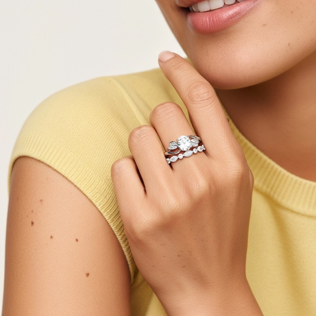 Or blanc Plaqué Nature Feuille Ensemble nuptial