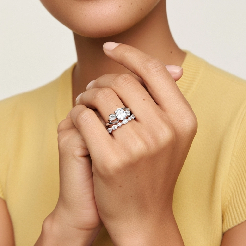 Or blanc Plaqué Nature Feuille Ensemble nuptial