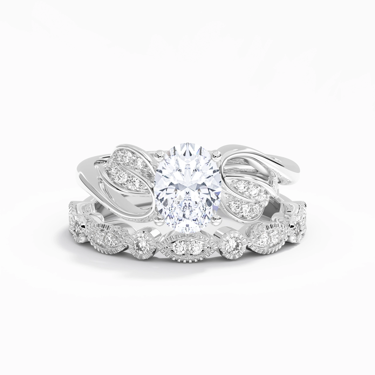 White Gold Plated Nature Leaf Bridal Set