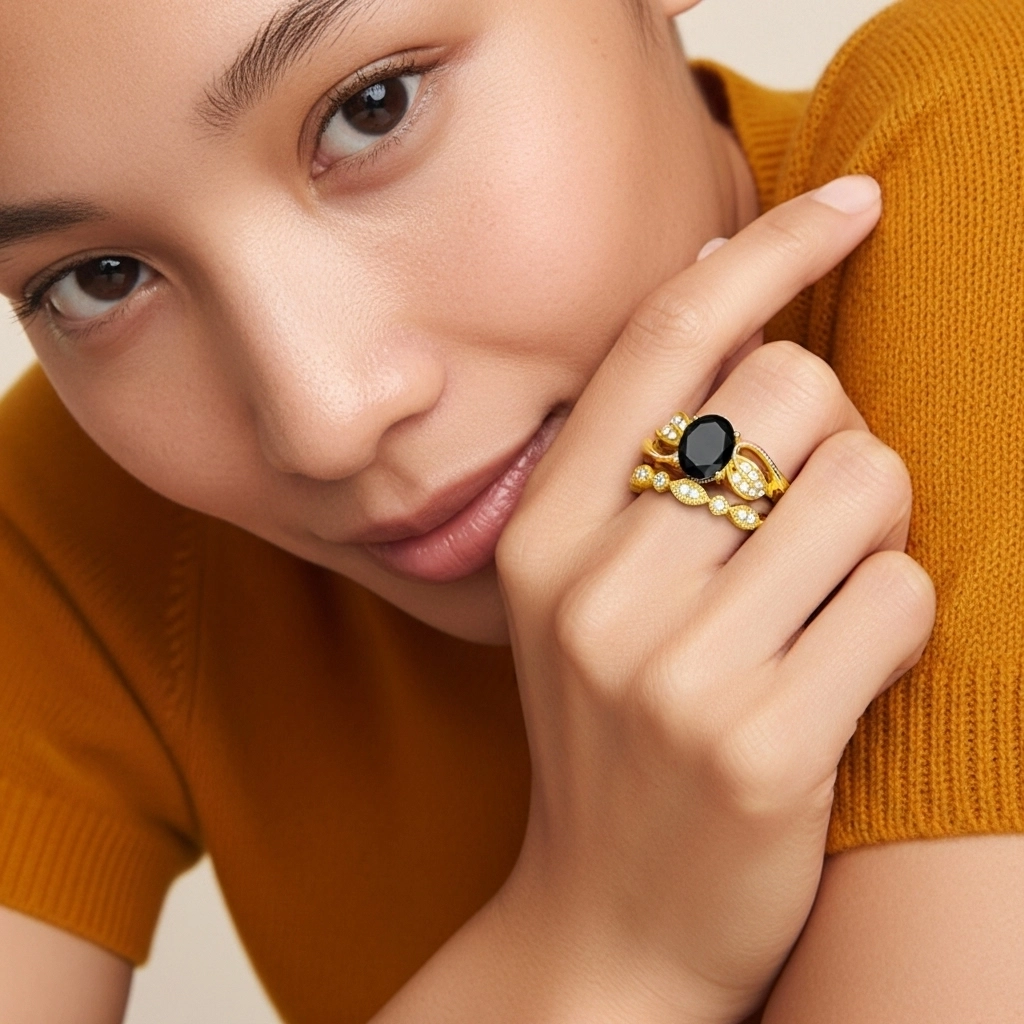 Or jaune 18 carats Plaqué Nature Feuille Ensemble nuptial