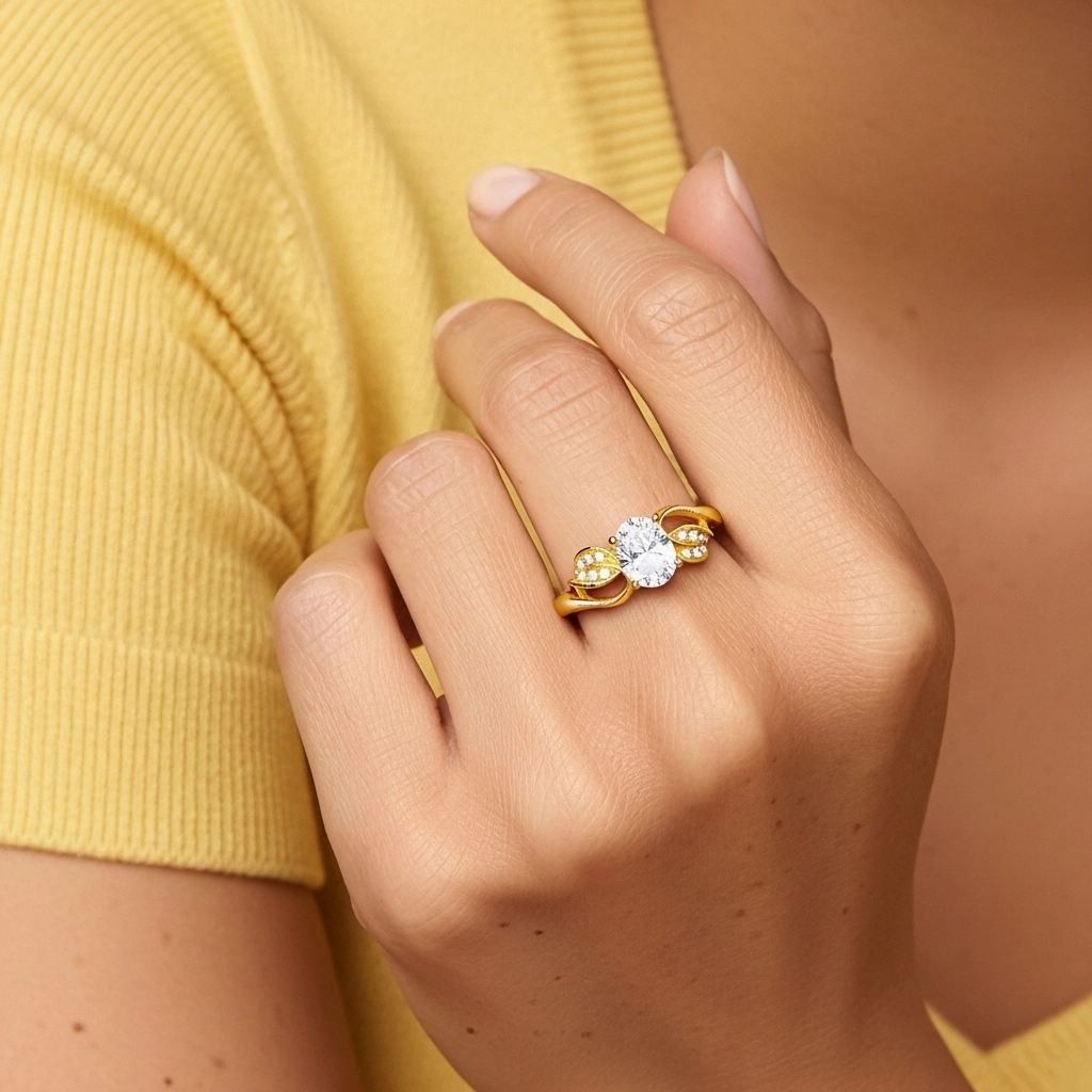 Or jaune 18 carats Plaqué Nature Feuille Ensemble nuptial