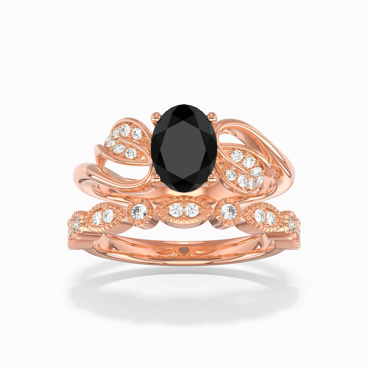 Or rose 18 carats Plaqué Nature Feuille Ensemble nuptial