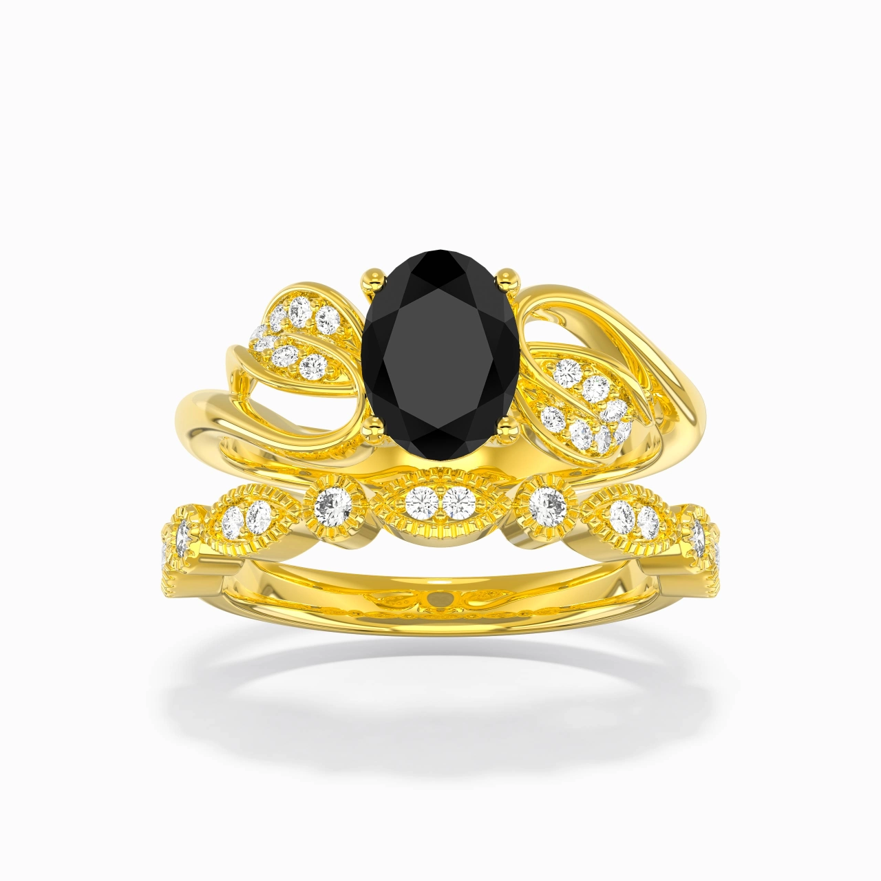 Or jaune 18 carats Plaqué Nature Feuille Ensemble nuptial