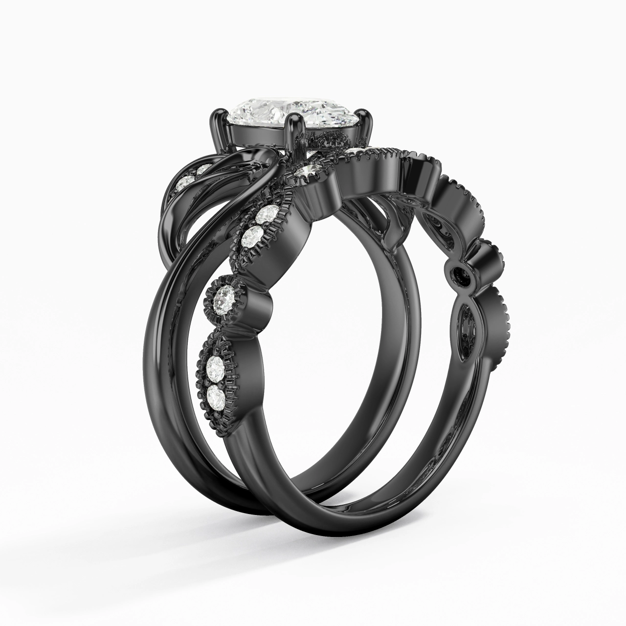 Black Plated Nature Leaf Bridal Set